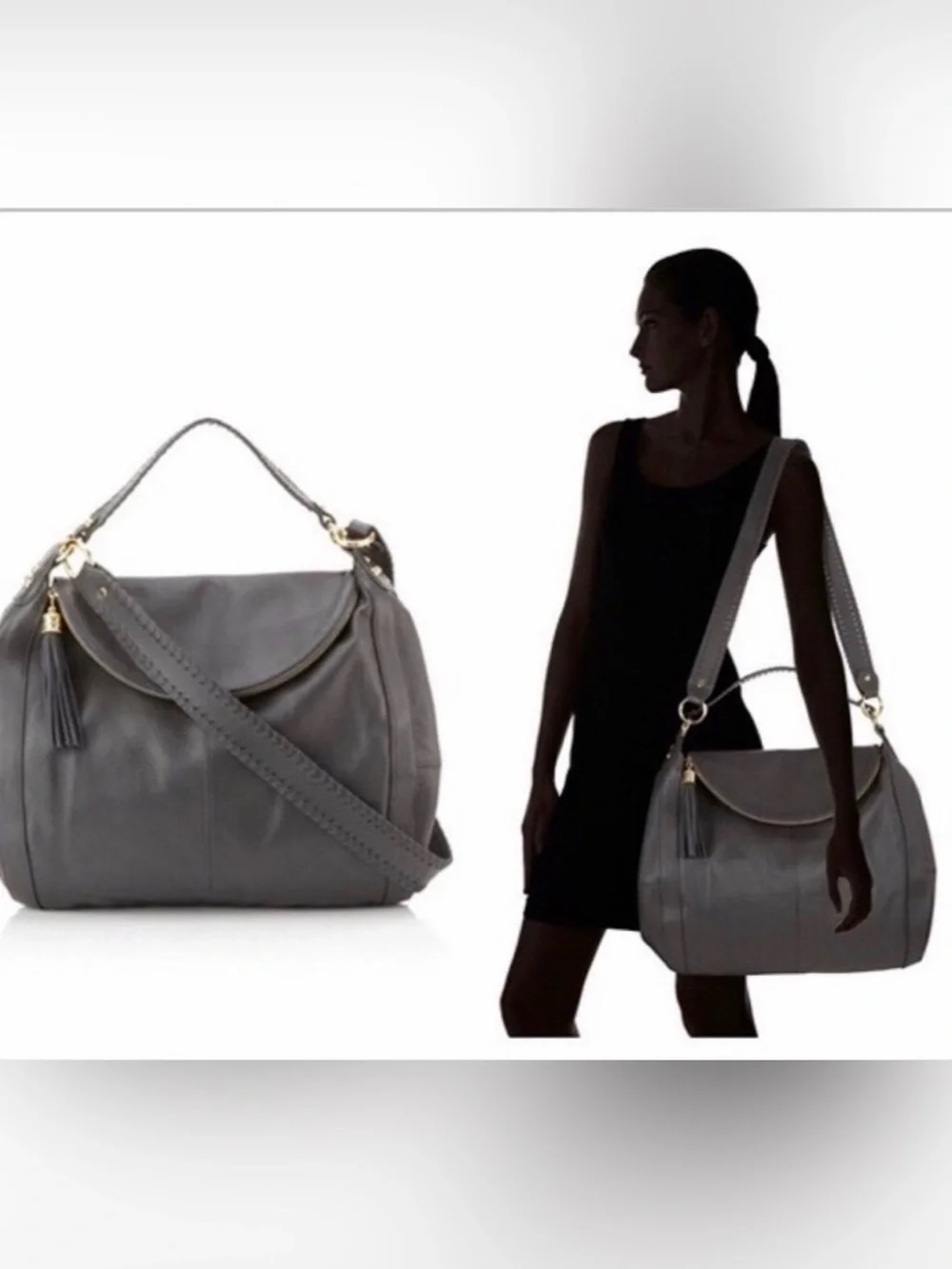 Onna Ehrlich Rachel pebbled Leather large Hobo crossbody Bag gray